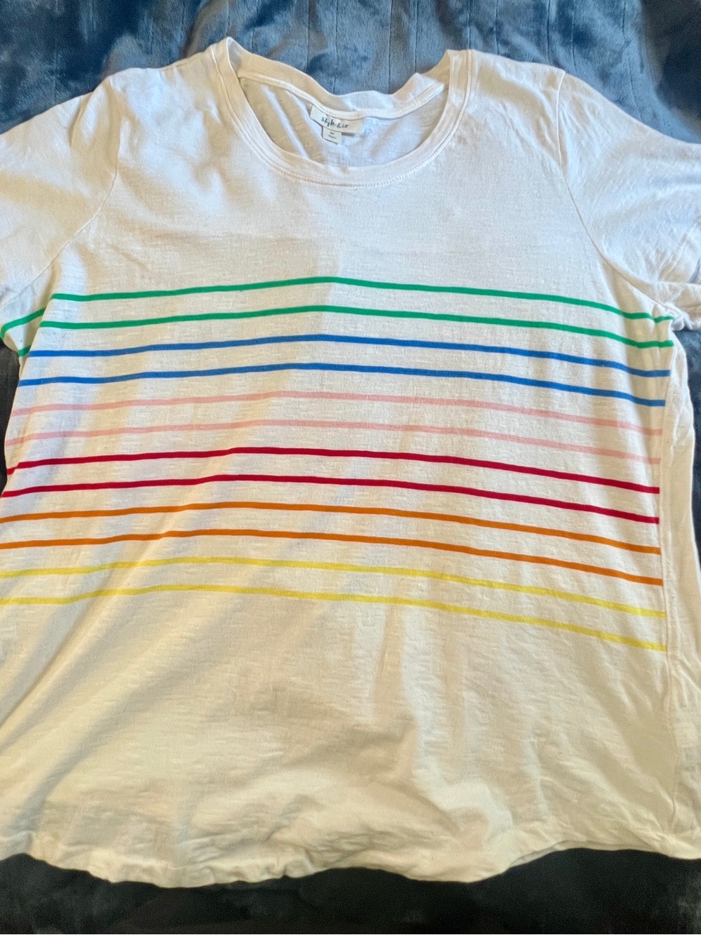 Style & Co. Size 2X Cream Short-Sleeve Tee with Rainbow Stripes